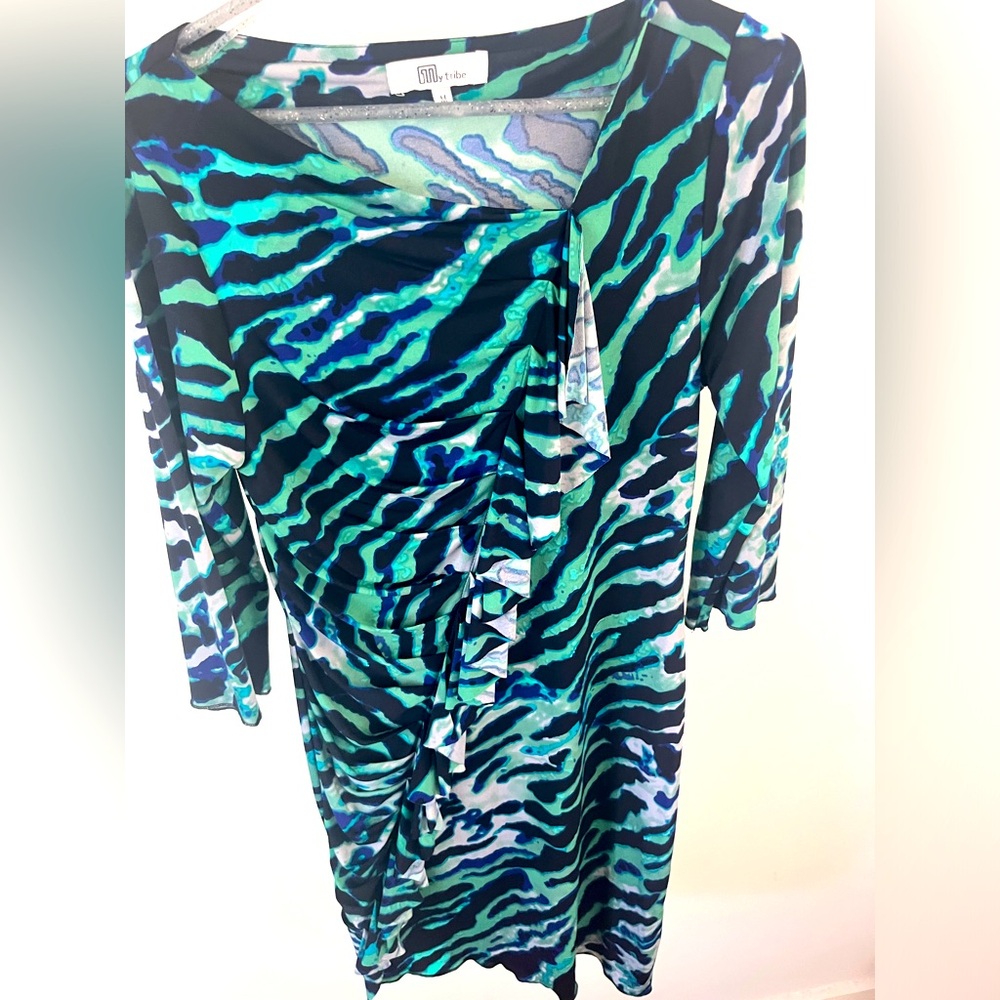 Authentic My Tribe Boatneck Cocktail Dress 3/4 Sleeve, Animal Print Trend!